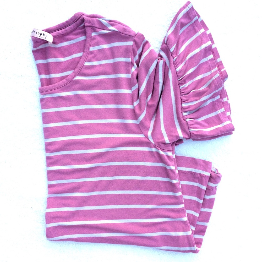 Ruffles striped blouse purple white shirt sleeve